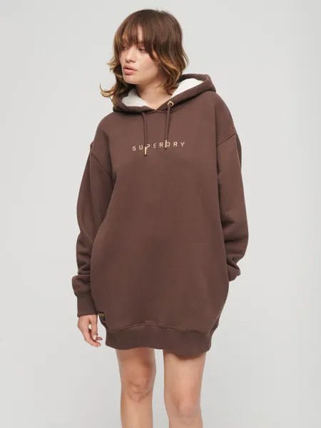 Роскошное платье-худи с металлизированным логотипом Superdry, французское жаркое коричневое