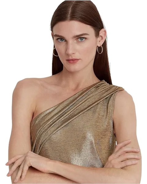 Топ LAUREN Ralph Lauren Foil-Print Jersey One-Shoulder Top, цвет New Bronze