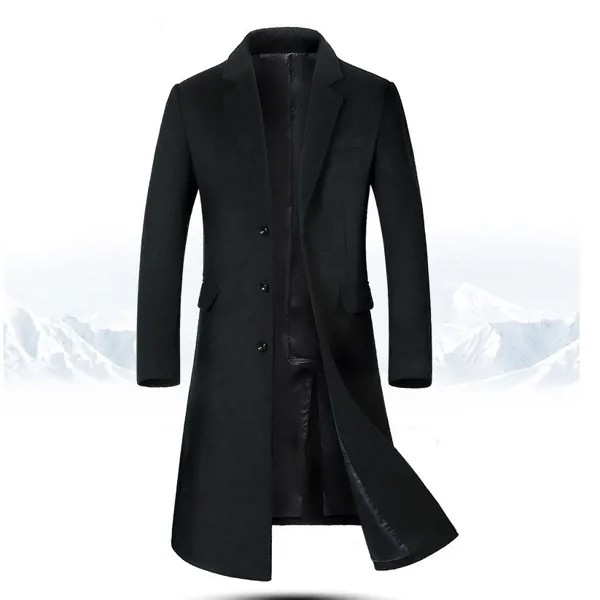 Модное зимнее Мужское пальто цвета хаки, длинный мешковатый Тренч, Классическая осенне-зимняя длинная куртка, мужское повседневное пальто