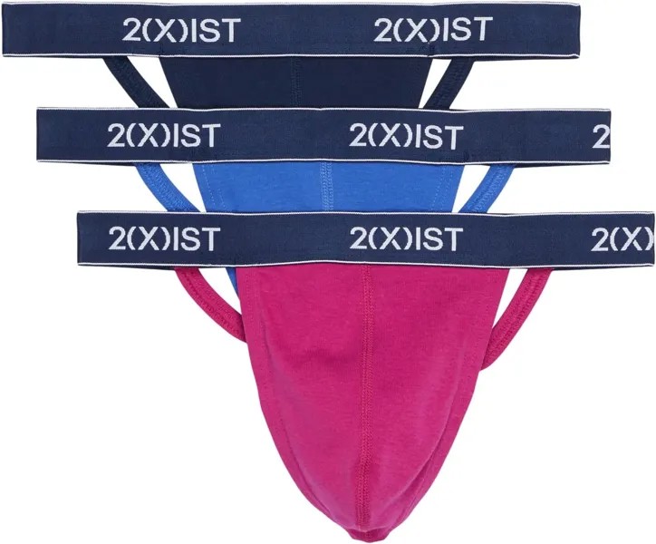 Трусы Cotton 3-Pack Thong 2(X)IST, цвет Dazzling Blue/Varsity Navy/Festival Fuchsia