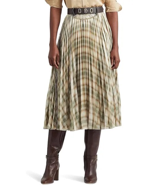 Юбка LAUREN Ralph Lauren Plaid Pleated Metallic Georgette, цвет Cream/Olive