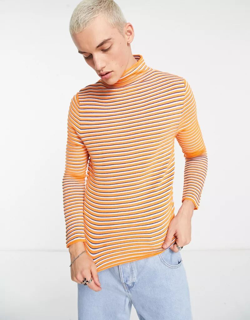 Вязаный свитер COLLUSION оранжевого цвета с узором в разноцветные полосы
