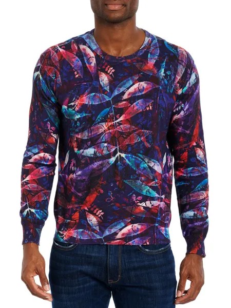 Вязаный свитер с принтом листьев Robert Graham, фиолетовый