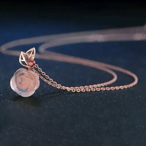 Колье GLady с Розовым кварцем и гранатом, 38-42 размер цепочки (регулируемый), гранат, кварц, длина 38 см, серебряный