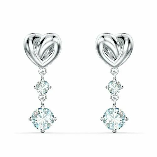 Серьги пусеты SWAROVSKI, кристаллы Swarovski, размер 21 мм, серебристый/белый