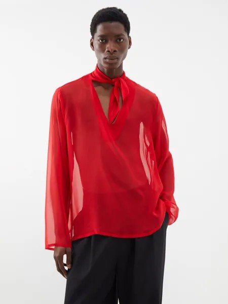 Прозрачная шелковая рубашка с завязкой на шарфе Albus Lumen, красный