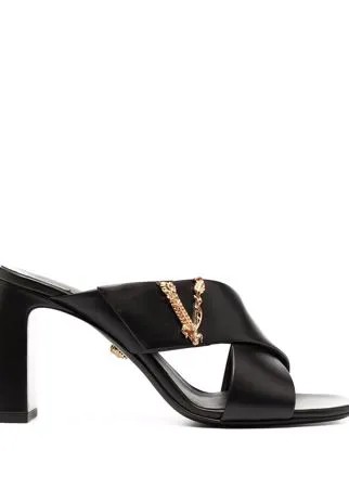 Versace мюли на массивном каблуке с логотипом