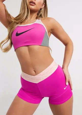 Розовый бюстгальтер в стиле колор блок Nike Training-Серый