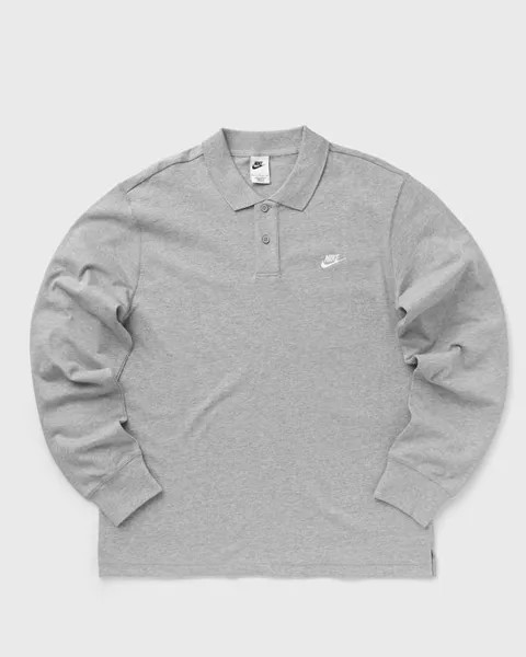 Поло Nike Club Long-Sleeve Knit Polo, цвет dk grey heather/white