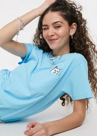 Голубая футболка с карманом и принтом «кот Нермал» RIPNDIP-Голубой