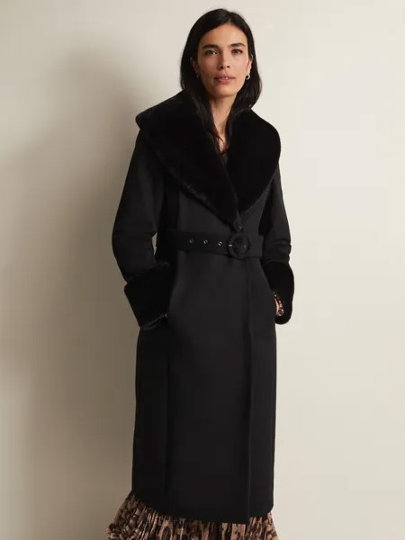 Умное пальто Zylah из смеси шерсти с воротником из искусственного меха Phase Eight, черный