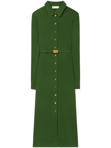 Tory Burch платье-рубашка с поясом, зеленый