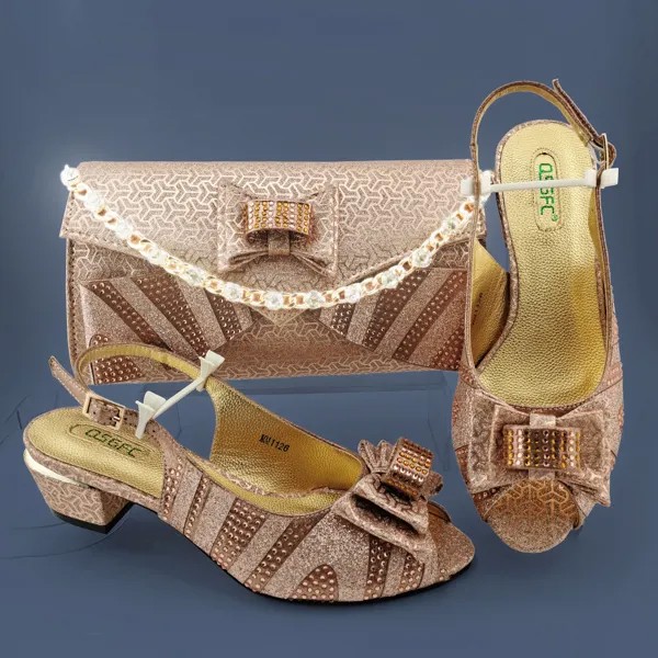 Новые итальянские элегантные персиковые туфли и сумка, подходящие к набору, свадебные туфли на среднем каблуке для вечеринки