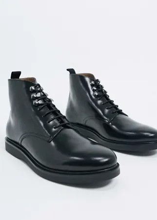 Черные кожаные ботинки H by Hudson-Черный цвет