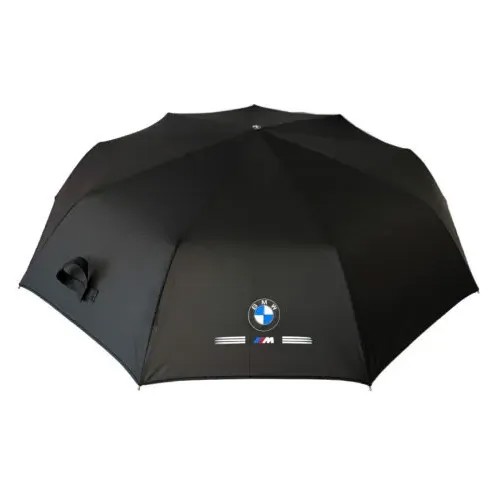 Зонт BMW, автомат, 3 сложения, купол 100 см., 9 спиц, ручка натуральная кожа, чехол в комплекте, черный