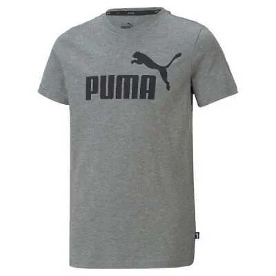 Футболка с короткими рукавами и круглым вырезом с логотипом Puma Essentials, серые повседневные топы для молодежных мальчиков