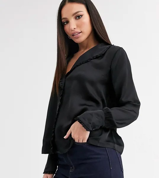Блузка с длинными рукавами и оборкой ASOS DESIGN Tall-Черный