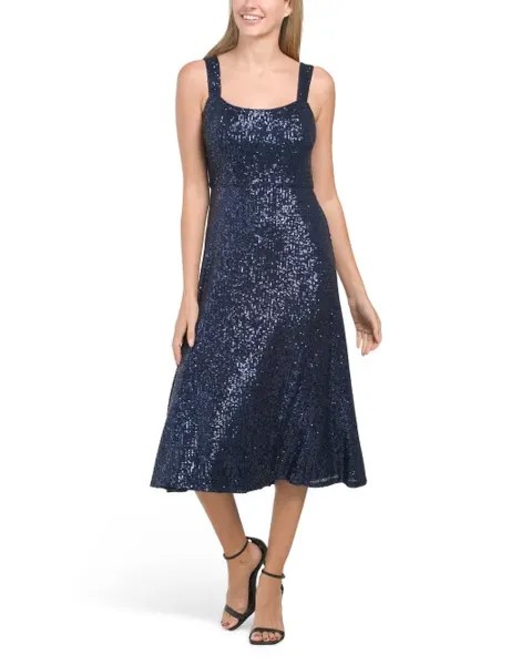 Платье миди с круглым вырезом и пайетками Anne Klein, цвет Mountain