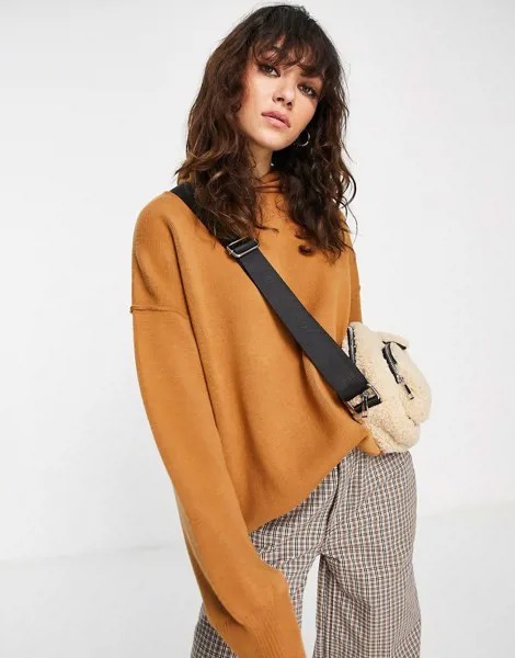 Вязаный худи из тонкого материала бежевого цвета Topshop-Светло-бежевый цвет