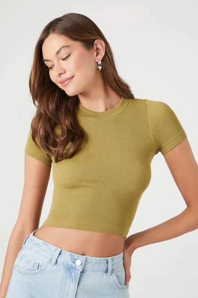 Бесшовная укороченная футболка Forever 21, оливковый