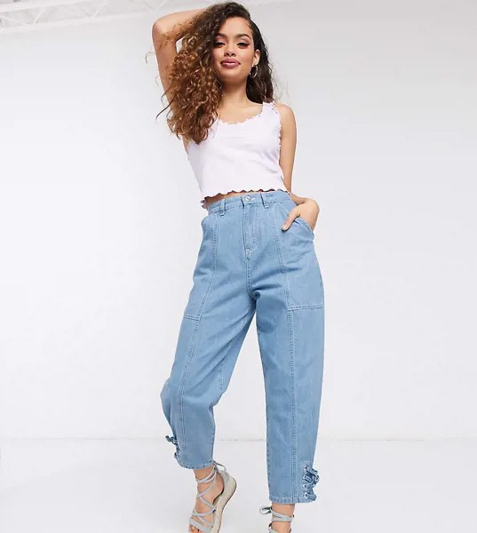 Светлые суженные книзу легкие джинсы с завязками ASOS DESIGN Petite-Синий