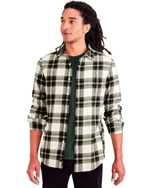 Мужская клетчатая рубашка приталенного кроя с длинными рукавами. Нагрудный карман Dockers, темно-зеленый