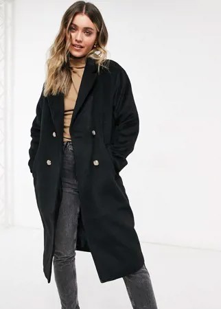 Черное пальто бойфренда с золотистыми пуговицами New Look-Черный цвет