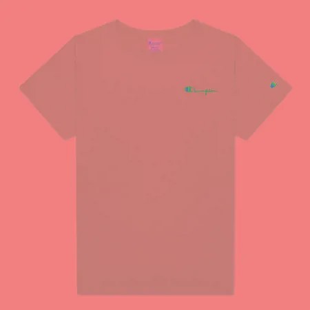Женская футболка Champion Reverse Weave Small Script & Logo Sleeve Crew Neck, цвет зелёный, размер L