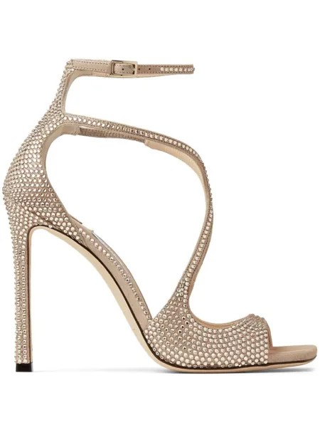 Jimmy Choo босоножки Azia 95 с кристаллами, нейтральный цвет