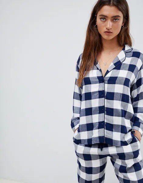 Комбинируемая рубашка в клетку из 100% модала ASOS DESIGN-Темно-синий