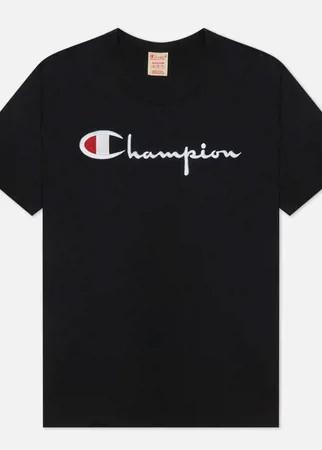 Мужская футболка Champion Reverse Weave Basic Big Script Logo Crew Neck Comfort Fit, цвет чёрный, размер L
