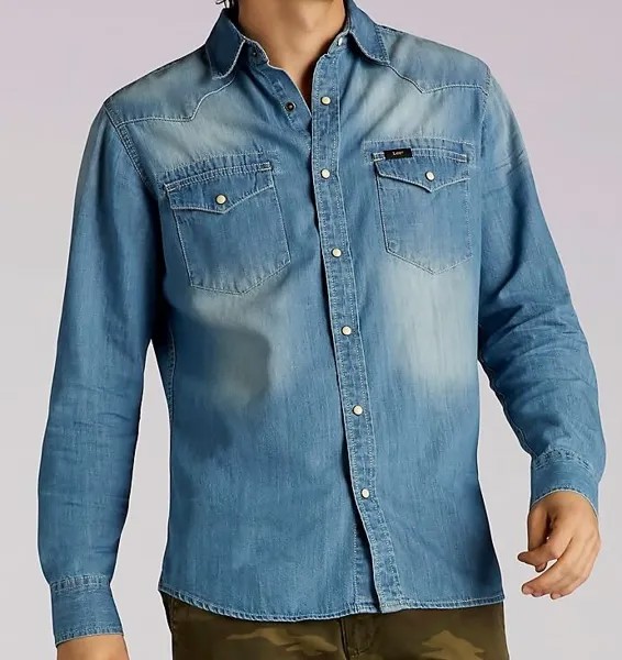РУБАШКА LEE LONG SLEEVE VINTAGE WASH WESTERN DENIM для мужчин, размеры S, M, L, XL, XXL