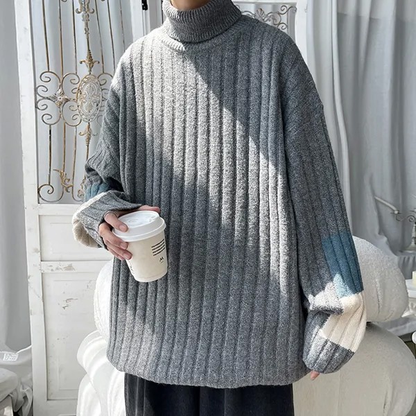 Зимние мужские флисовые толстые свитера, пуловеры, вязаная водолазка в Корейском стиле, модная повседневная простая теплая одежда с длинны...