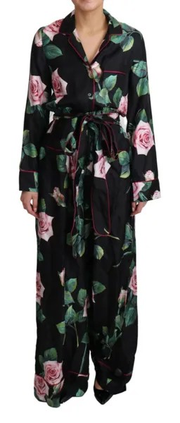 DOLCE - GABBANA Платье Шелковый пижамный комбинезон с принтом черной розы IT36 / US2/ XS $2600