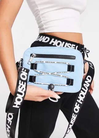 Бледно-голубая нейлоновая сумка через плечо с логотипом на шнурке House of Holland-Multi