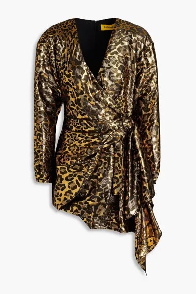Жаккардовое мини-платье с леопардовым эффектом и запахом Dundas, золото