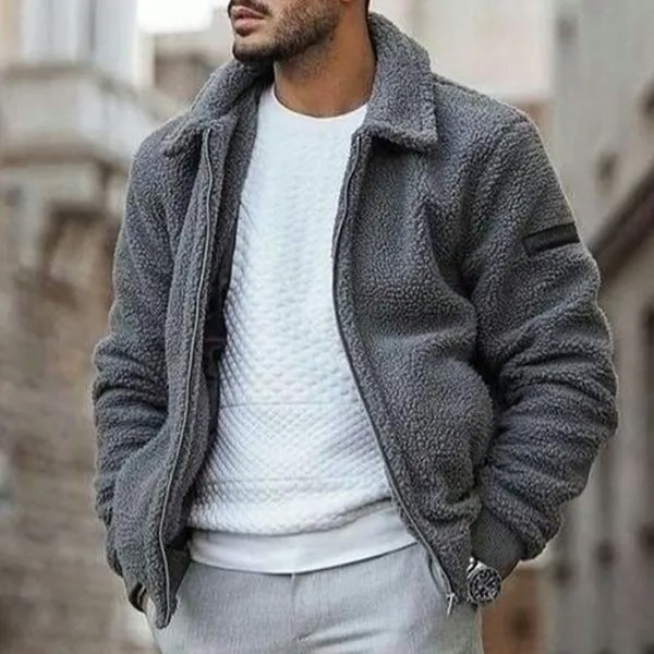 Мужская модная куртка на молнии из шерпы