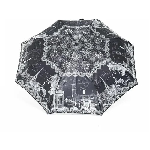 Мини-зонт RAINDROPS, черный, белый