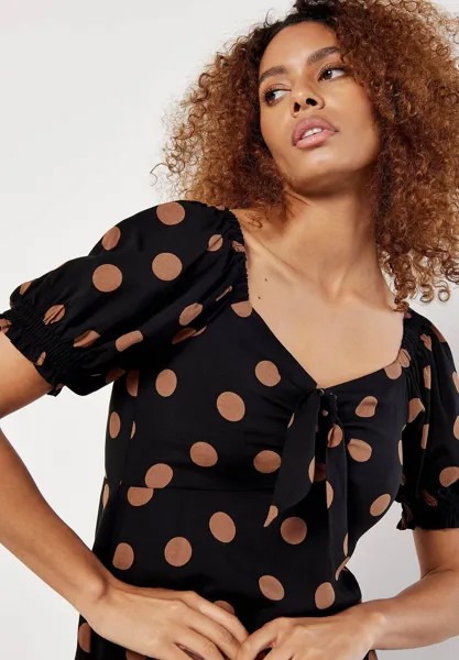 Летнее платье POLKA DOT BOW DETAIL MIDI Apricot, черный