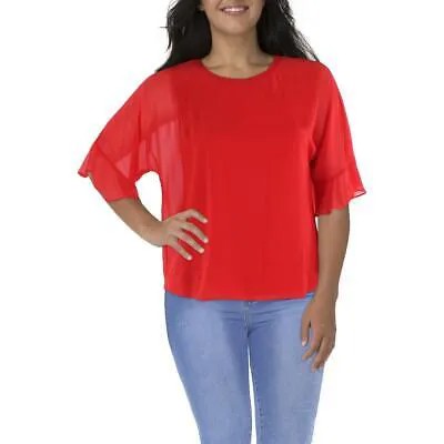 Calvin Klein Женская красная однотонная блуза с отделкой в рубчик XL BHFO 7107