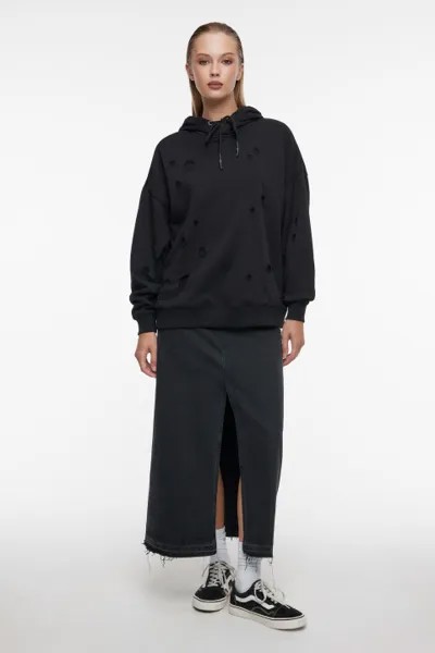 Худи oversize рваная с подкладкой и капюшоном