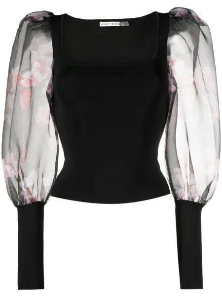 Alice + olivia платье с длинными рукавами и контрастной вставкой, черный