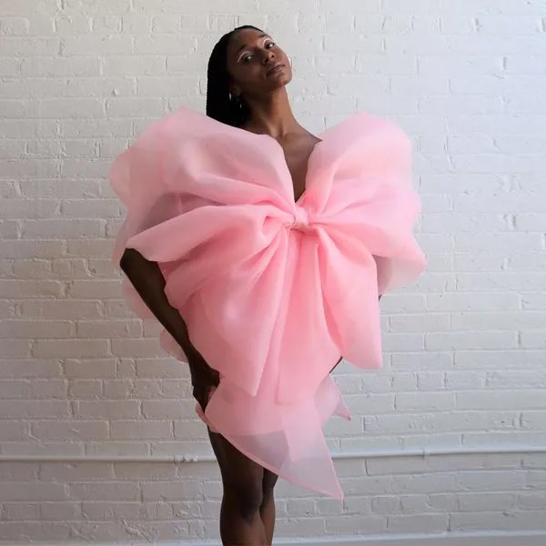 Коктейльное платье с большим бантом для девочек без бретелек из органзы Сексуальные короткие вечерние платья Асимметричные вечерние платья Плиссированные розовые платья с рукавами
