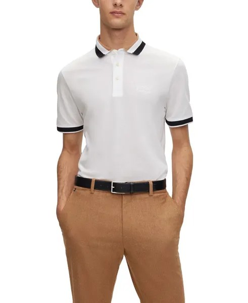Мужская рубашка поло с воротником в фирменную полоску Hugo Boss, белый