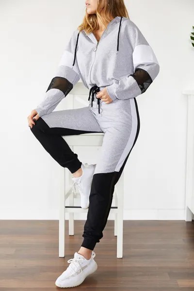 Женский серый спортивный костюм из сетчатой ткани XHAN, разноцветный