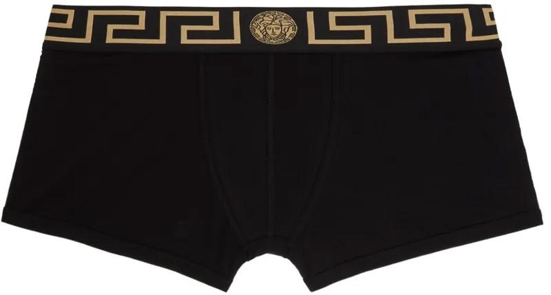Черные трусы-боксеры с каймой Greca Versace Underwear