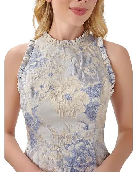 Платье Adrianna Papell Metallic Jacquard Fit-and-Flare Halter Party Dress, цвет Periwinkle Multi