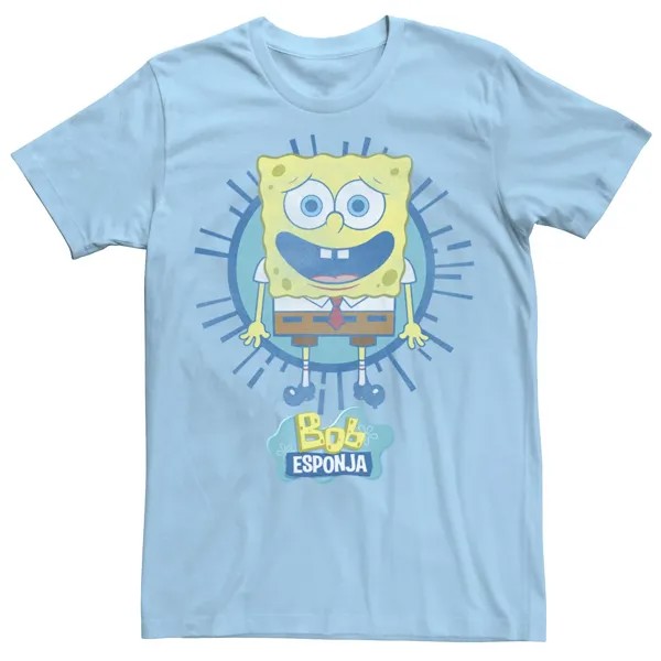 Мужская испанская футболка Губка Боб Квадратные Штаны Лучи Nickelodeon, светло-синий