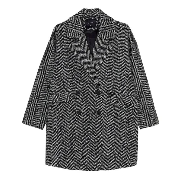 Пальто LCW Vision Double Breasted Collar Patterned, черный меланж