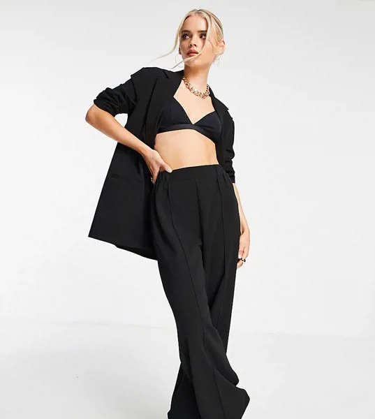 Черные свободные трикотажные брюки с широкими штанинами ASOS DESIGN Petite-Черный цвет